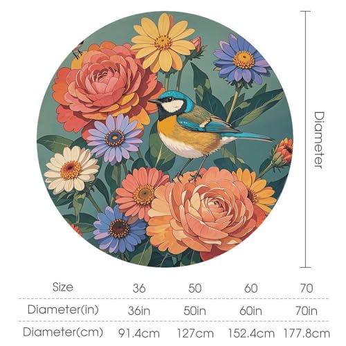 Nappe ronde en polyester imprimé fleurs oiseaux 177cm lavable table décorative extérieur - 3