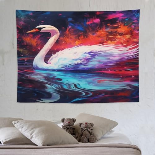 Tapisserie murale cygne 150×200 tenture decoration salon et chambre