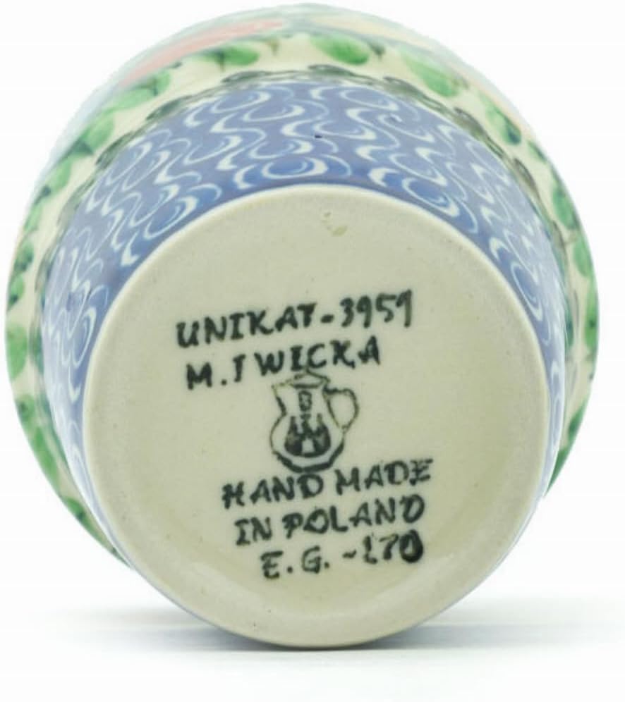 Polmedia Polish Pottery Tumbler UNIKAT - Tulip Splendor Pattern Handmade in Boleslawiec Poland by Ceramika Artystyczna + Certificate of Authenticity