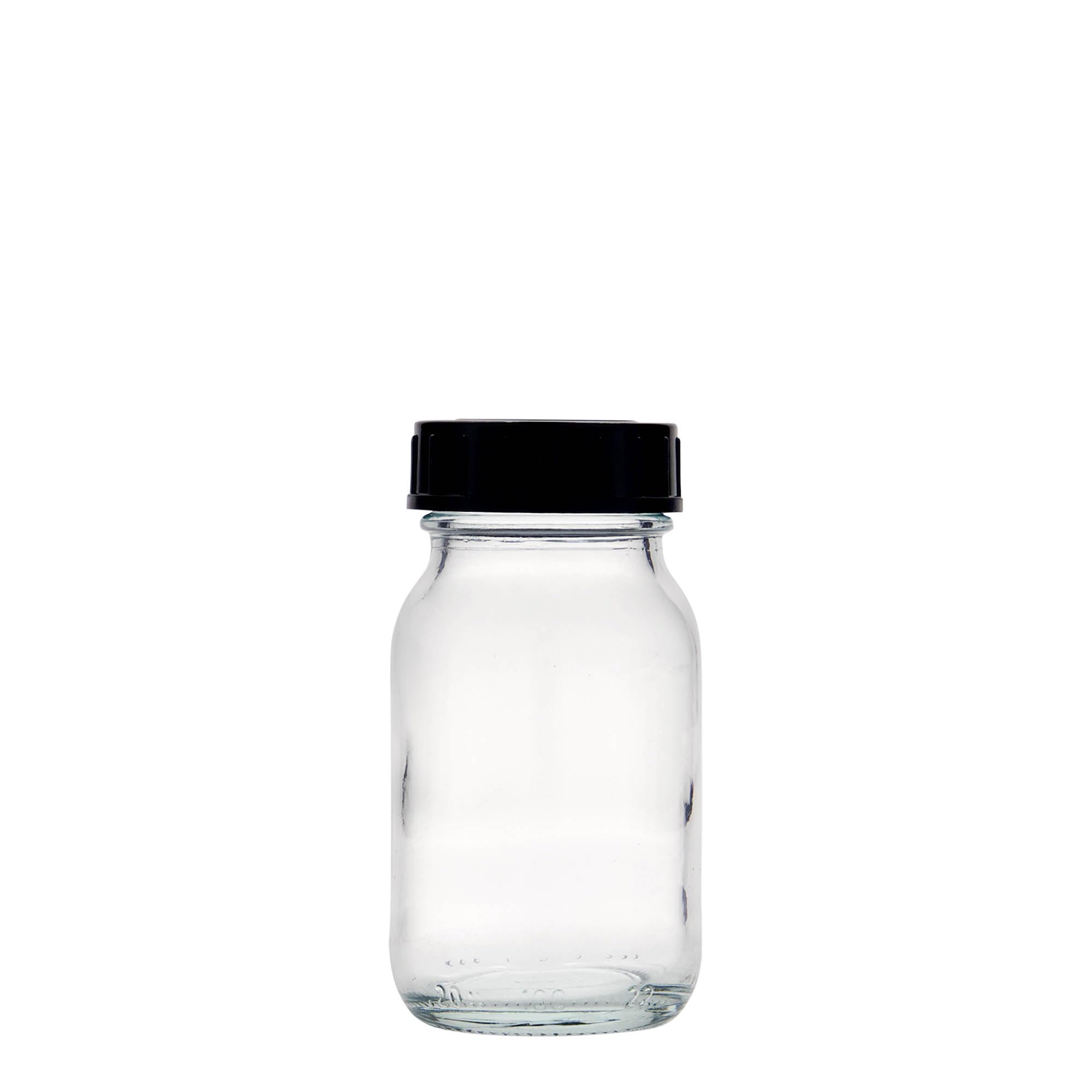 Set di 24 barattoli a collo largo da 100 ml in vetro trasparente con tappo a vite nero