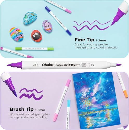 Image of Ohuhu Acrylic Paint Markers 120 Colors Brush & Fine Acrylic Markers - Akaka | Dual Tips Acrylic Paint Pens High Opacity Water-Resistant for Rock Painting 3D Prints Egg Wood Glass Ceramic DIY Crafts