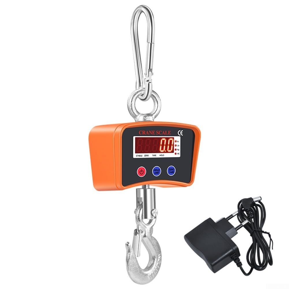 Elektronische Hängewaage 2200lbs/1000kg, Digitale Kranwaage mit LED-Anzeige, Wiederaufladbare Hängewaage, Schwerlast-Lager, Orange
