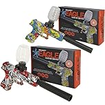 Set of 2x Water Bullet Gel Blaster Toy Guns, Fully Automatic 18-20m Range, Electric Rapid Fire USB Rechargeable, Eco-Friendly Water Based Ammo + 10,000 Rounds Black Urban & Yellow Graffiti