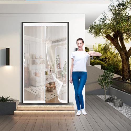 Mosquitera Imantada 136 x 250 cm Cierre Automático, sin Taladrar, Antimosquitos, Fácil Instalación, Mosquitera con Imanes para Puerta Corredera, Puerta de Salón, Blanco