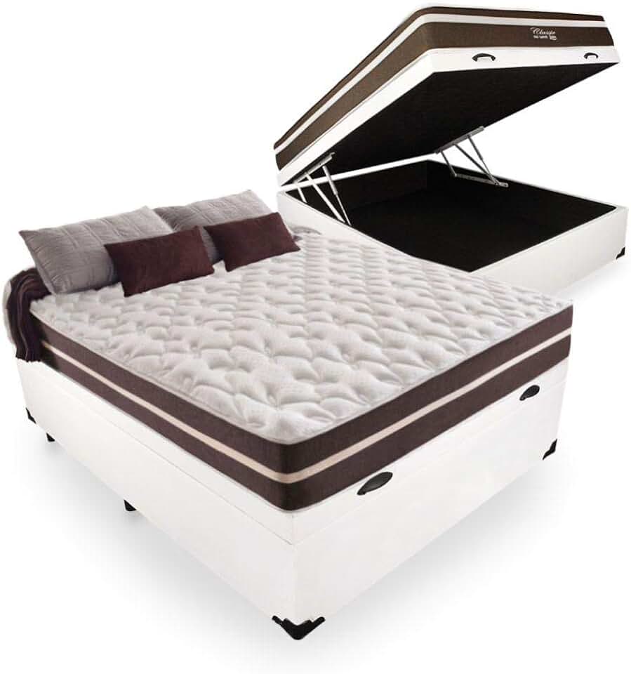 Cama Box Com Baú Casal + Colchão De Molas - Anjos - Classic Superlastic 138cm