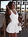 REORIA Womens Deep V Neck Backless Halter Mini Dress Sleeveless Flare Dress Casual Wedding Guest Dress White Small
