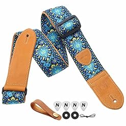 Nefelibata Sangle de guitare, double extrémités en cuir, tissé vintage avec 4 médiators + verrous de sangle + bouton de sangle - Les Beatles, Paul McCartney, John Lennon, RIngo Starr, George Harrison