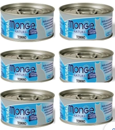 6 Monge Natural Tonno Cottura Al Vapore, Cibo Umido Per Gatti, 6 Vaschette da 80g