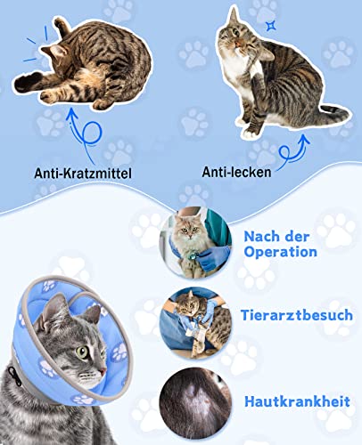 Supet Halskrause Katze,Einstellbarer Halskrause Katze Halsband,Wiederherstellung Halsband Weich Kragen Cone Nach Operation und Verletzungen für Welpen,Hunde und Katzen (Blau, S)