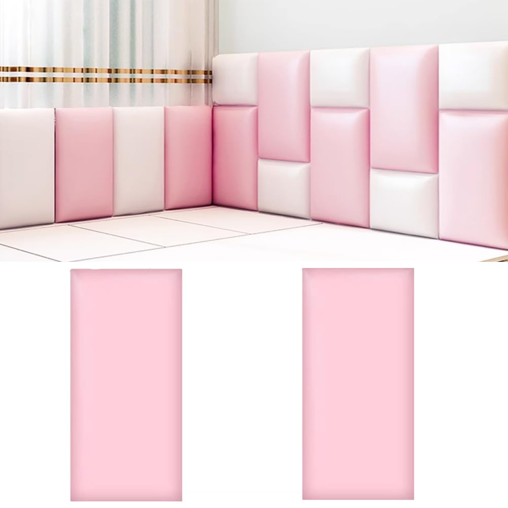Wyściółka ścienna dla dzieci, Panele ścienne tapicerowane Peel and Stick Headboard, Zestaw 2 paneli naklejek ściennych 3D do sypialni,Pink,30x60cm