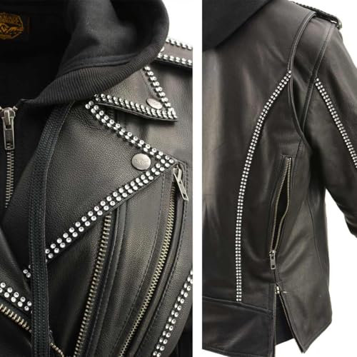 Milwaukee Leather MLL2503 Women's Black 'Bedazzled' Leather Moto Jacket with Hoodie - Medium by Milwaukee Leather - Image 8