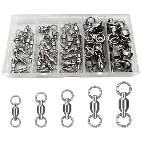 Rerii Ball Bearing Swivels Fishing Gear, Stainless Steel Solid Welding Ring Barrel Swivels Fishing Tackle for Saltwater Freshwater, Assorted Sizes, 50 pcs Cover