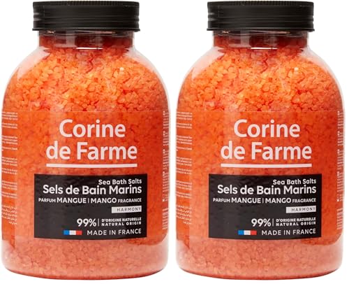 Corine de Farme - Sales de Baño Marinas Relajantes Harmony Mango 1,3 Kg - Rápida Disolución - Fórmula Clean Beauty y Ecológica - Sin Sulfato - Fabricado en Francia - Envase Reciclable (Paquete de 2)