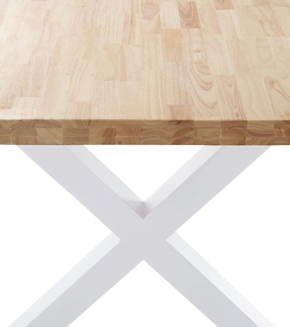 Home Heavenly® - Mesa Comedor Industrial Darek 140 cm. Tabla Madera Maciza Roble Nordish. Patas metálicas Blancas Forma 'X'.