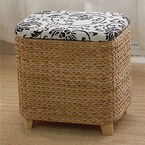 Pouf de rangement astucieux en jonc de mer, coffre et banc de salon pour gagner de l'espace