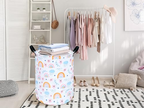 Image of Round Laundry Hamper Storage Basket Bins Clothes Nursery Hamper for Home, Gift Storage Bins with Handles
