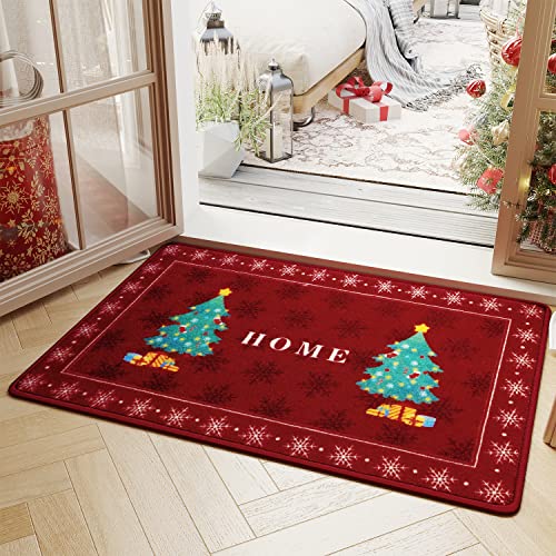 Tchdio Christmas Door-Mat Christmas Welcome Mats Outdoor Non-Skid Low-Profile Washable Christmas Front Door Mat Christmas Indoor Outdoor Festival Decor Decorations Mat For Porch Entrance 17X30 In #TOP11