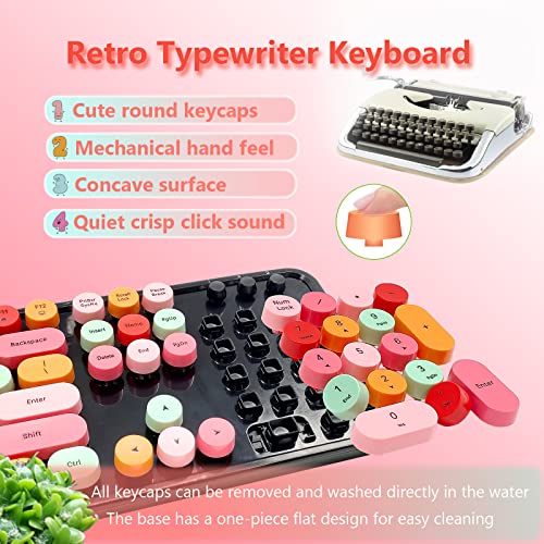 Image of Wireless Keyboard and Mouse Combo, Ergonomic Cute Retro Typewriter Full Size Colorful USB Cordless Keyboard Mouse Set for Gaming and Office (Red)