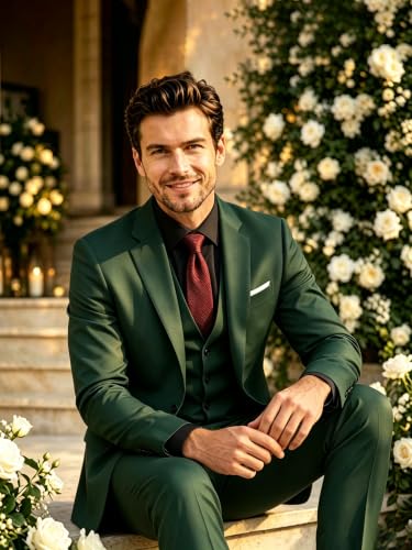 Image of Wangyue Mens Suit 3 Piece Slim Fit Suits for Men Formal Business Wedding Groom Prom Tuxedo Dinner Party