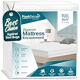 PlushDeluxe Premium Zippered Mattress Encasement, Waterproof, Bed Bug & Dust Mite Proof 6-Sided Protector Cover, Hypoallergenic Cotton Terry Surface (Fits 9-12 Inches H) Full, 10-Year Warranty