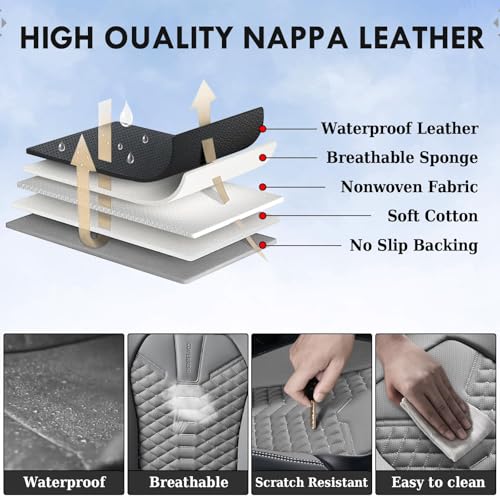 Image of Coverado Car Seat Covers, Front Seat Cover, Waterproof Nappa Leather Seat Covers for Cars, 2 Pack Car Seat Protectors Driver Seat Cover, Automotive Seat Covers Universal Fit for Most Cars, Black&Gray
