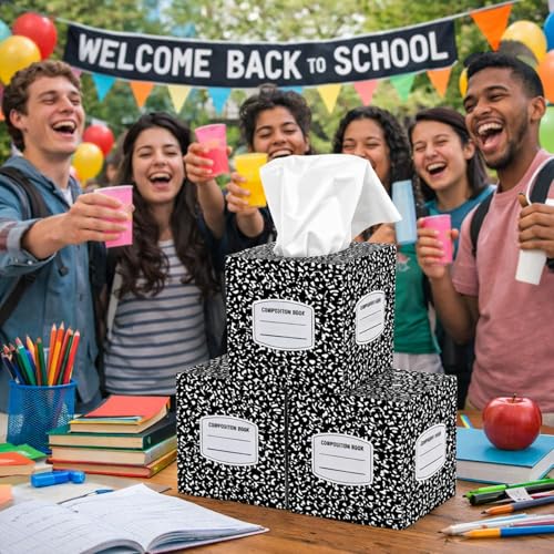 Image of Sabary 12 Pack Back to School Facial Tissue Cube Boxes with Tissues 3 Ply Small Square Tissue Boxes 600 Sheets Total First Day of School Party Supplies Decorations for Classroom Home Car Office