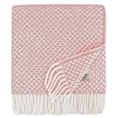 Linen & Cotton Luxus Schöne Warme Decke Wolldecke Wohndecke Kuscheldecke Sofia - 100% Reine Neuseeland Wolle, Rosa/Pink (130 x 170cm) Sofadecke/Überwurf Decke/Plaid Couch Sofa/Schurwolle Blanket