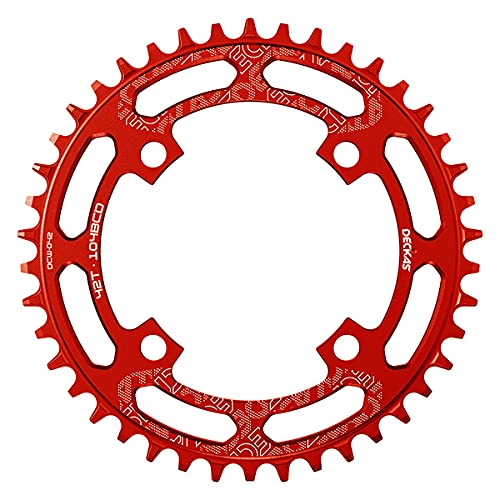 Round Oval 104BCD 32T 34T 36T 38T 40T 42T 44T 46T 48T 50T 52T Narrow Wide Single Chainring 1X System AL7075 CNC Ultralight Bicycle Bike Chainwheel Chain Ring 8/9/10/11-Speed (Red Round, 42T)