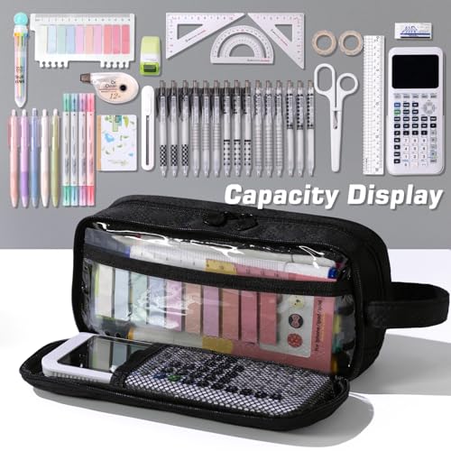 Image of EASTHILL Large Capacity Pencil Case Cute Pencil Pouch with Handle Stationery Pen Bag for Teen Girls-Black