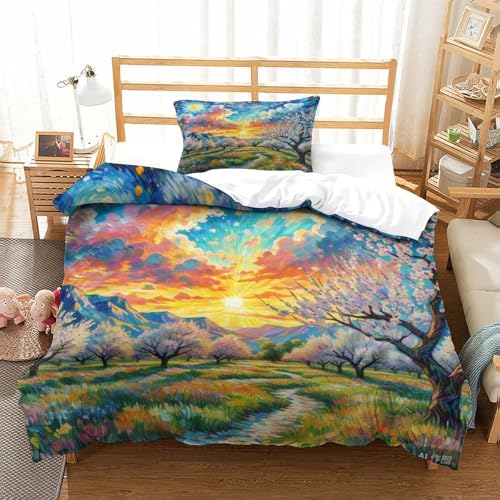 Housse de couette 3D fleur d'abricot en microfibre douce et zippée