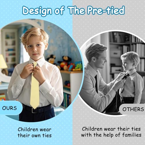 Cotton Kids Tie Solid Color Boys Ties, 2.7" Pre-tied Adjustable Necktie for School Graduation Uniforms Party Casual3