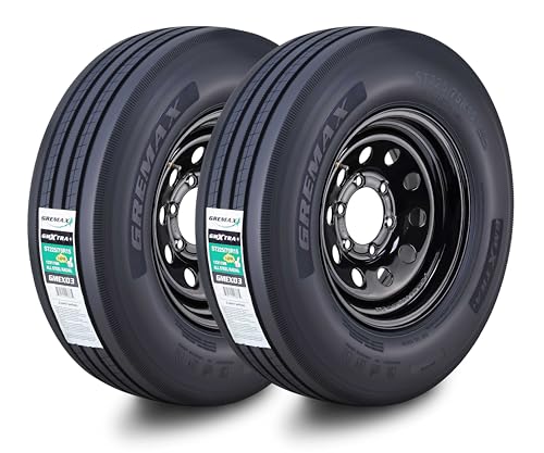GREMAX All Steel Trailer Tire Wheel Assembly ST225/75R15 14-Ply G 123/119M w/6 Lug on 5.5 PCD Black Mod Wheel SET 2