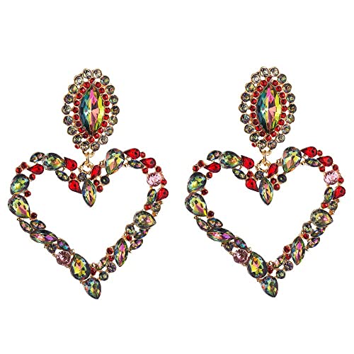 Xerling Large Heart Rhinestone Crystal Dangle Earrings Statement Drop Earrings for Women Girls Brides Love Heart Stud Earrings (Colorful) - Image 5