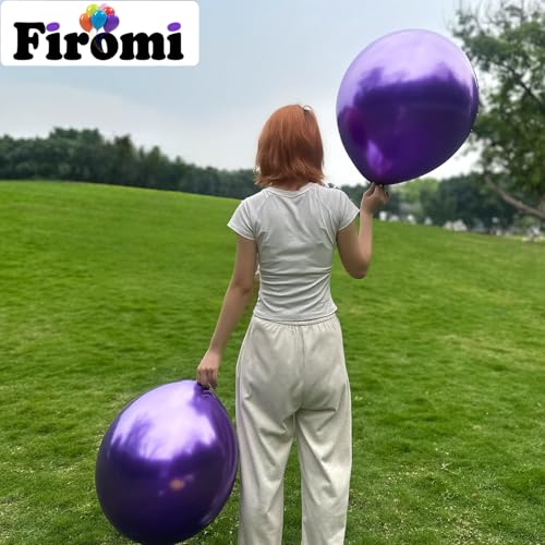 Image of Firomi Metallic Chrome Purple Balloons 18-inch 12 Pack (with 1 Ribbon)