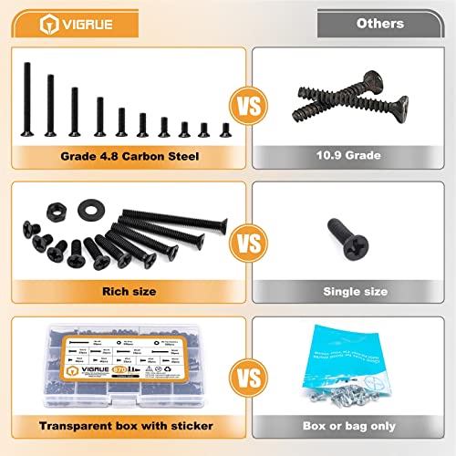 Vigrue SCREWS Black, M3 X 4/5/6/8/10/12/16/20/25/30Mm Countersunk Metric Machine Screws Assortment Kit thumb #6