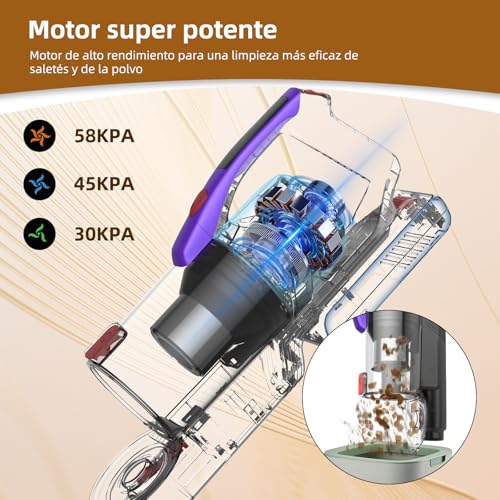 Infaebo Aspiradora sin Cable, 48000 Pa/550 W/70 Minutos, con Pantalla LED y Cepillo antienredos, Aspirador Escoba Ideal para Pelo de Mascota/Alfombra/Suelo Oro - imagen 5