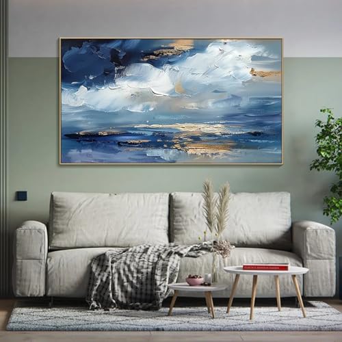 Toile paysage abstrait bleu de vagues marines pour tableau de salon