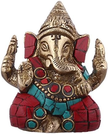 Purpledip Brass Statue Lord Ganesha (Ganapathi or Vinayaka) With Gem-stone Work (10954)