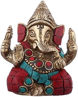 Purpledip Brass Statue Lord Ganesha (Ganapathi or Vinayaka) With Gem-stone Work (10954)