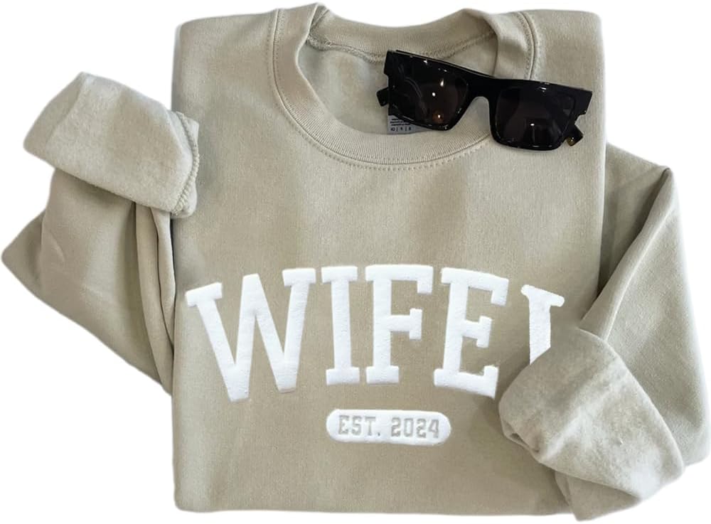 Noni Personalized Embossed Wife Sweatshirts, Wife Est 2024 Sweatshirt