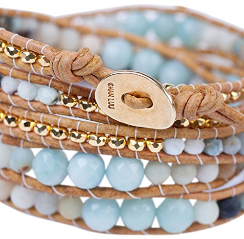 Chan Luu Matte Multi Amazonite Mix Of Semi Precious Stones And Nuggets Tan Leather Wrap Bracelet #TOP1