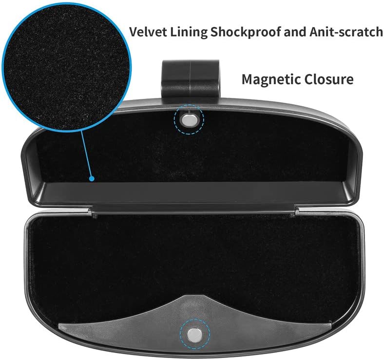 2 Packs Car Glasses Holder Sun Visor Glasses Case, Universal Automotive ABS Eyeglasses Holder Protective Box Clip Eyewear Hard Shell Storage Organizer with Magnetic Closure, 2 Credit Card Slot (Black)