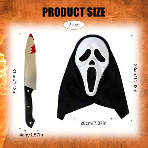 GZGRYTRC 2PCS Ghostface Mask Set, Halloween Costume Accessories, Scary Mask, Horror Cosplay Props for Halloween Parties and Themed Events - Image 2