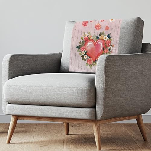 GLENLCWE Happy Valentine's Day Heart Recliner Headrest Protector, Non Slip Furniture Slipcovers Couch Head Covers Comfortable Sofa Headrest Covers 16.53x26.18 inch, 1 Pcs