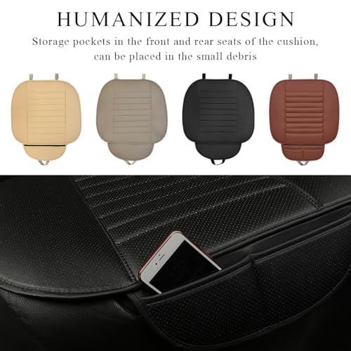 Gasedin 2 PCS Car Front Seat Protector Mats, 21.9\" × 19.7\" Breathable Leather Auto Cushion Protector, Anti-Slip Vehicle Seat Cover with Storage Pockets, Universal Car Accessories (Black)