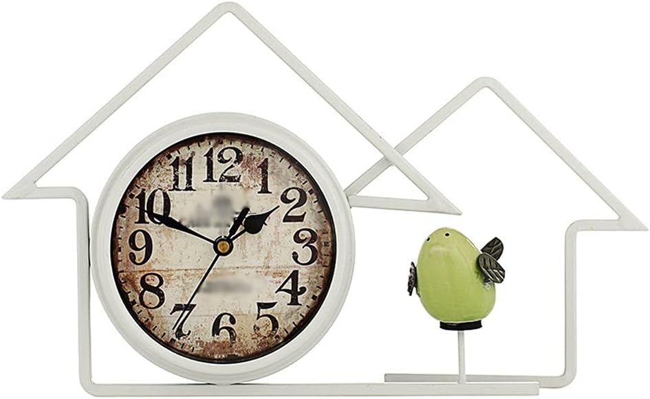 Iron Mute Table Clock Personality Desktop Clock Desk Antique Clock Clock Decoration Clock (Color : White)