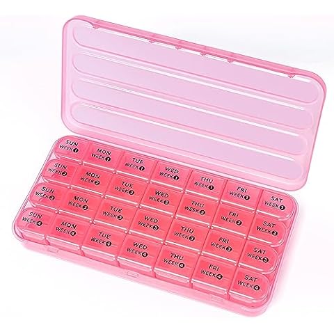 Odaro 28 Day Monthly Pill Organizer - 4 Week Pill Dispenser 1 Times a Day, Weekly 7 Day Travel Medicine Box for Vitamin, Fish Oil or Folic Acid(Pink) Cover