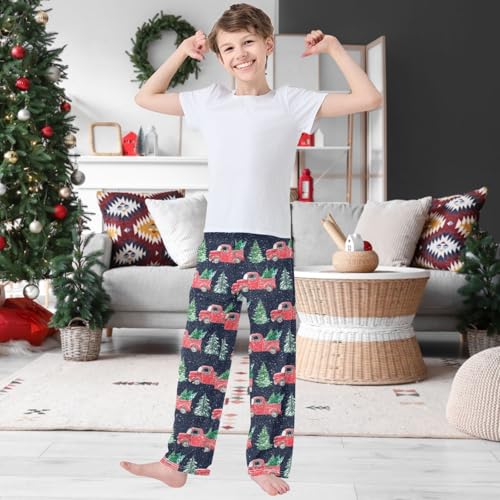 Boy's Pants Red Truck Christmas Tree Snow Jogger Pants Elastic Waist Long Bottoms Trousers with Pockets 6-14 Years2