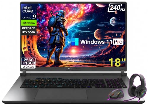 Image of ASUS ROG Strix G18 Gaming Laptop, 18 inch 2.5K 240Hz Nebula Display, Intel Core Ultra 9 275HX, GeForce RTX 5060, 32 GB DDR5-5600, 1 TB SSD, Wi-Fi 7, Windows 11 Pro, RGB Backlit KB, ROG Cooling, Gaming PC