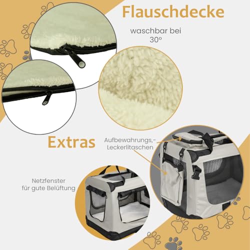 Faltbare Hundebox Transporttasche Transportbox Auto für Katze Hunde Große Kleine Box Bag Bed Decke Klein Auto Transport 7 Größen Taschen Fünf Farben Petigi (Creme, L (70 x 52 x 51 cm))
